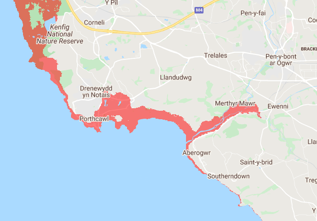 Porthcawl's annual coastal flood risk by 2050