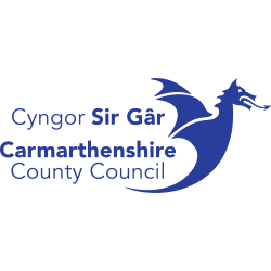 Logo of Cyngor Sir Gar; a blue dragon on the RHS of the name of the council